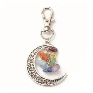 1pc.  Cresent Moon & Natural Stones Keychain -  NEW